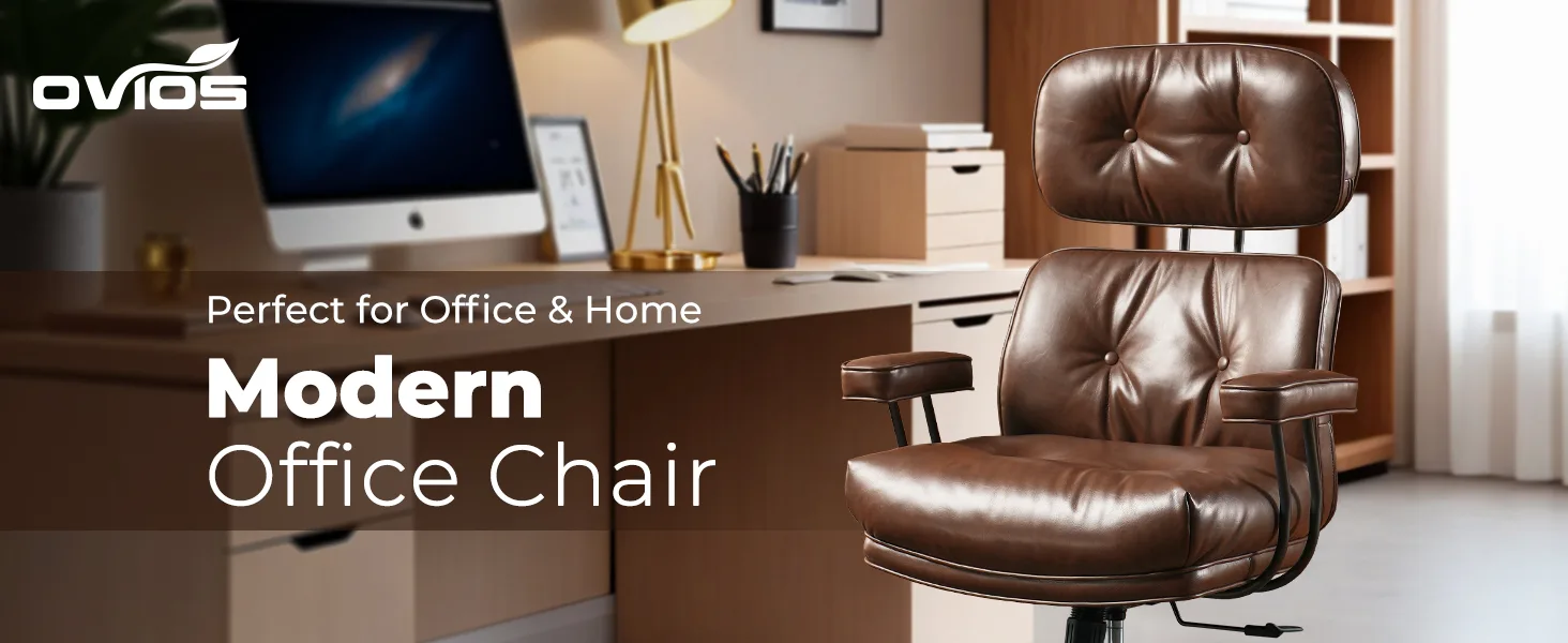 High-back leather office chair in a home office