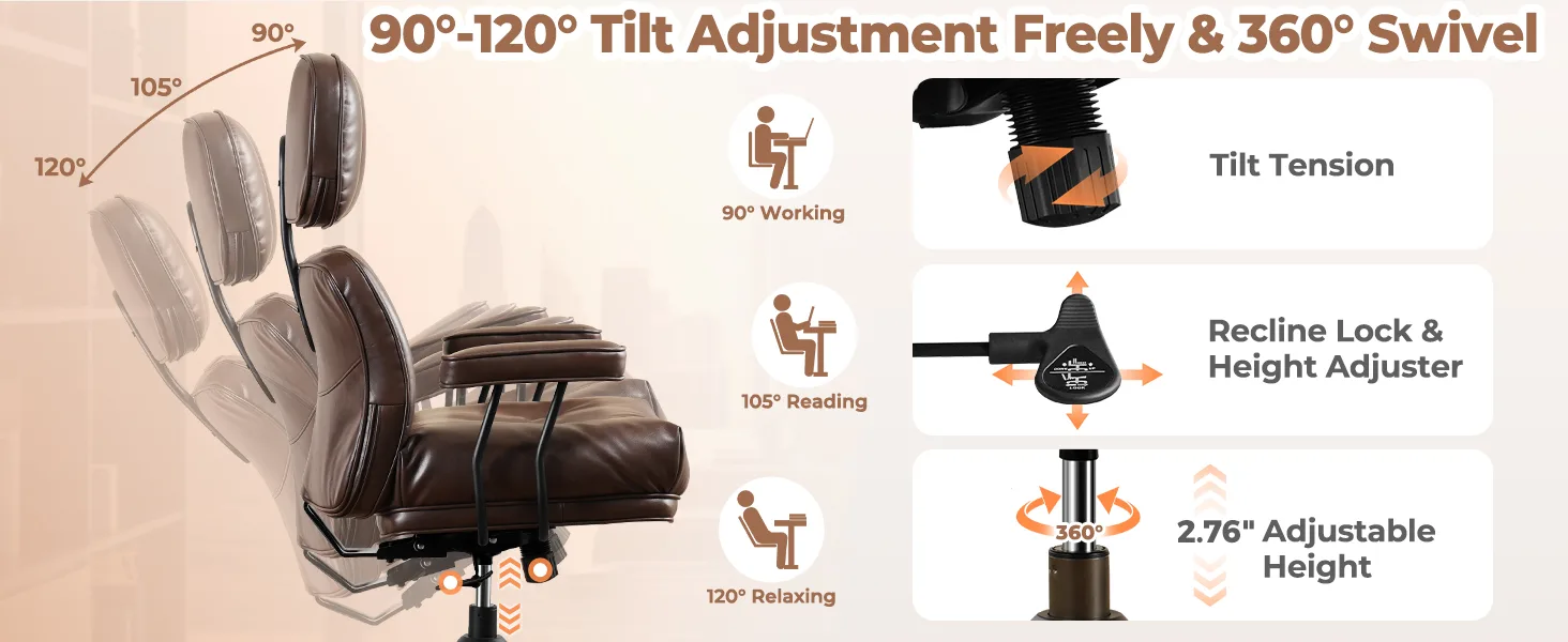 90 to 120 degree tilt adjustment