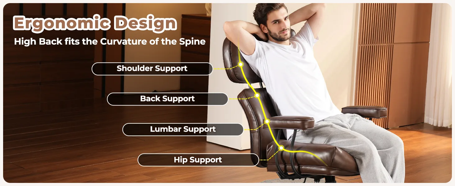 Ergonomic high back supporting shoulders, lumbar and hips