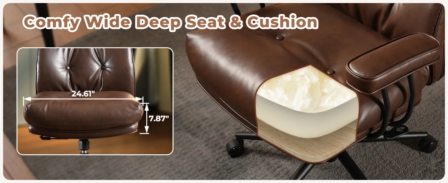 Wide deep seat with 20 cm multi-layer cushion