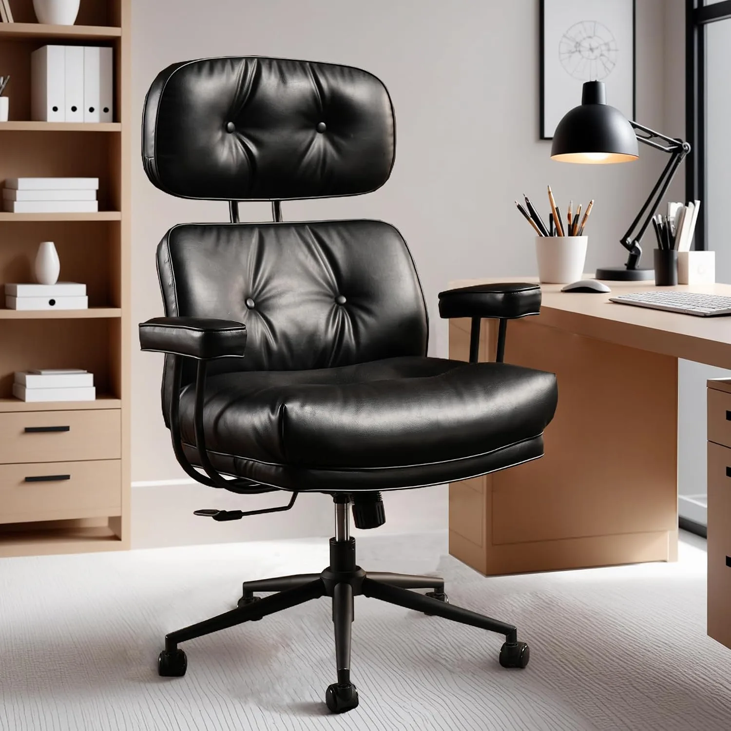High-back leather office chair — image 2