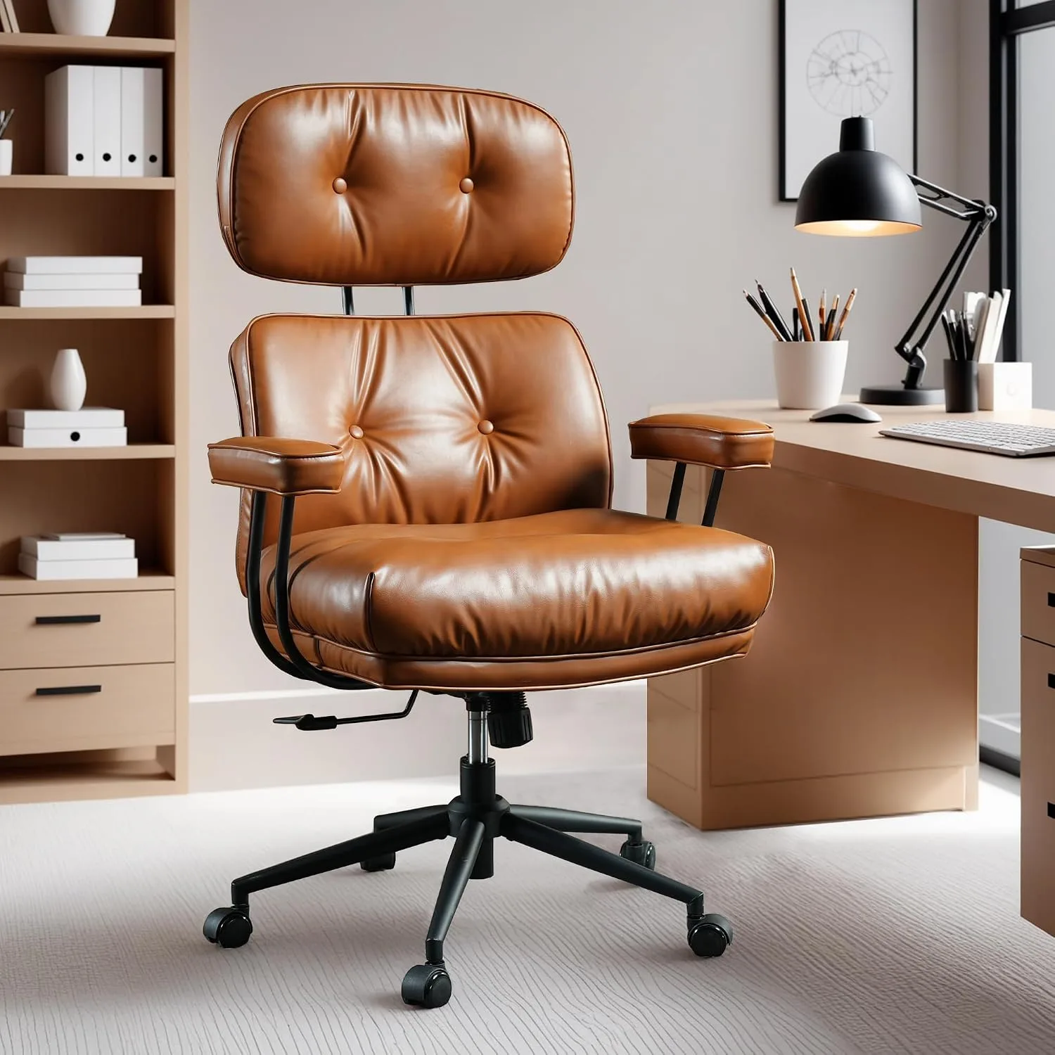 High-back leather office chair — image 3