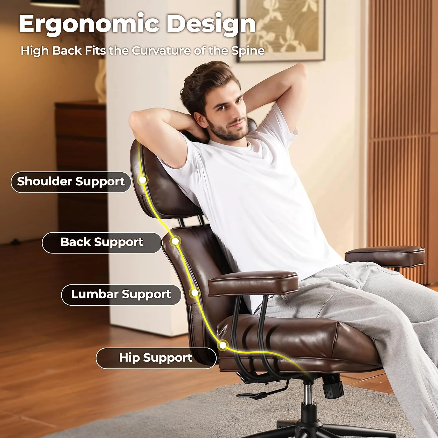 High-back leather office chair — image 5