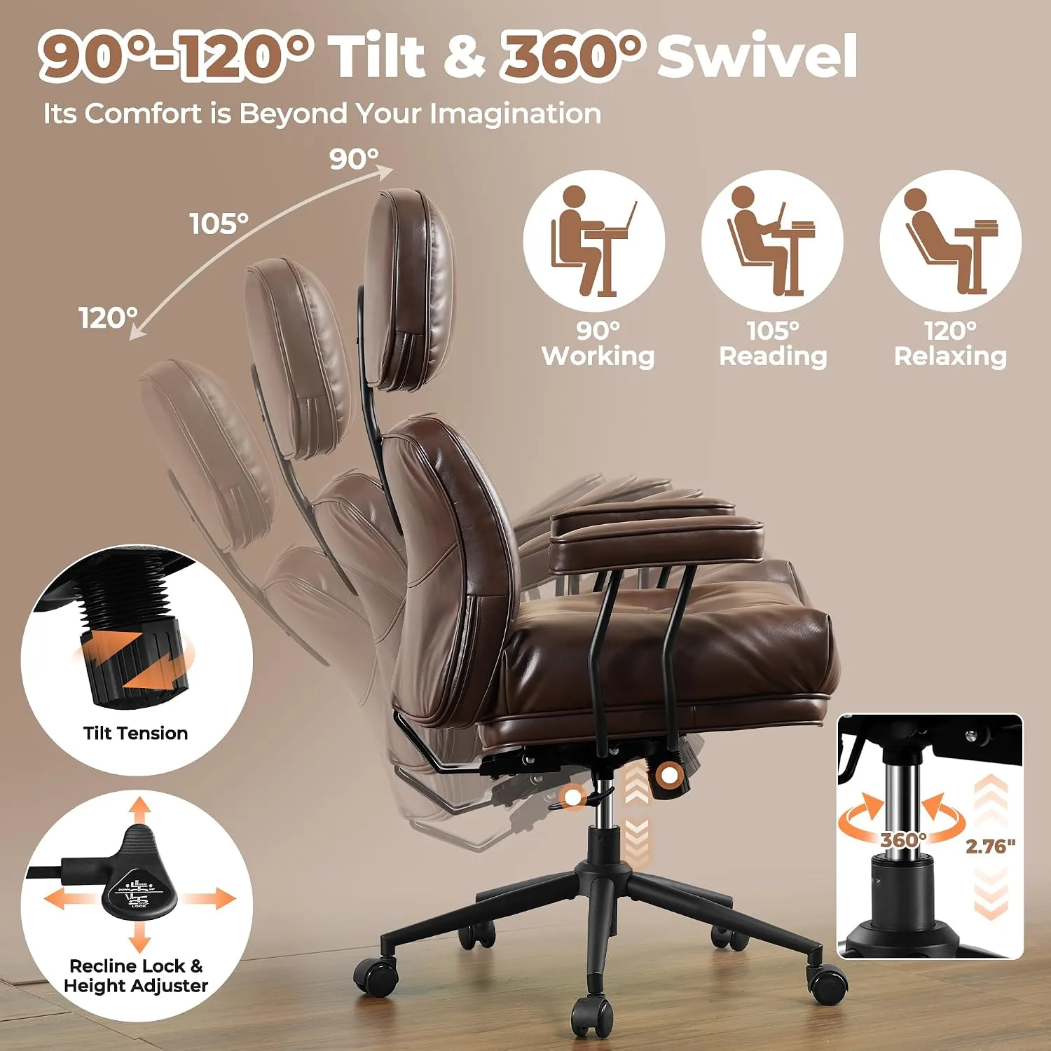 High-back leather office chair — image 6